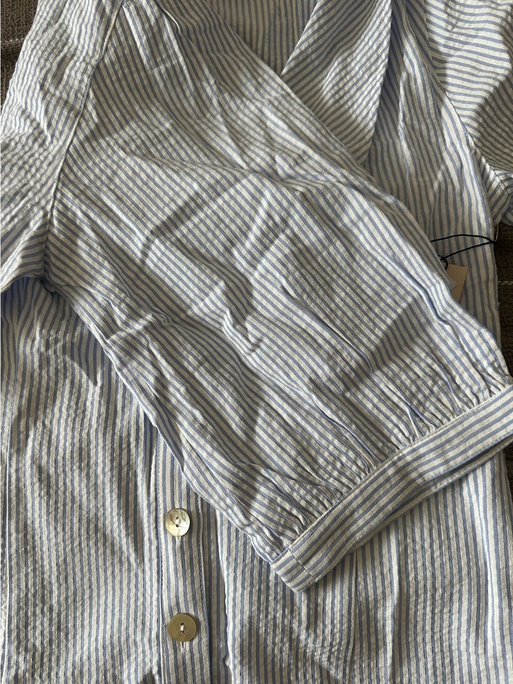 NATION LTD Veronique Blouse Large Blue Striped Button Front Oversized Collar NWT - Picture 6 of 7